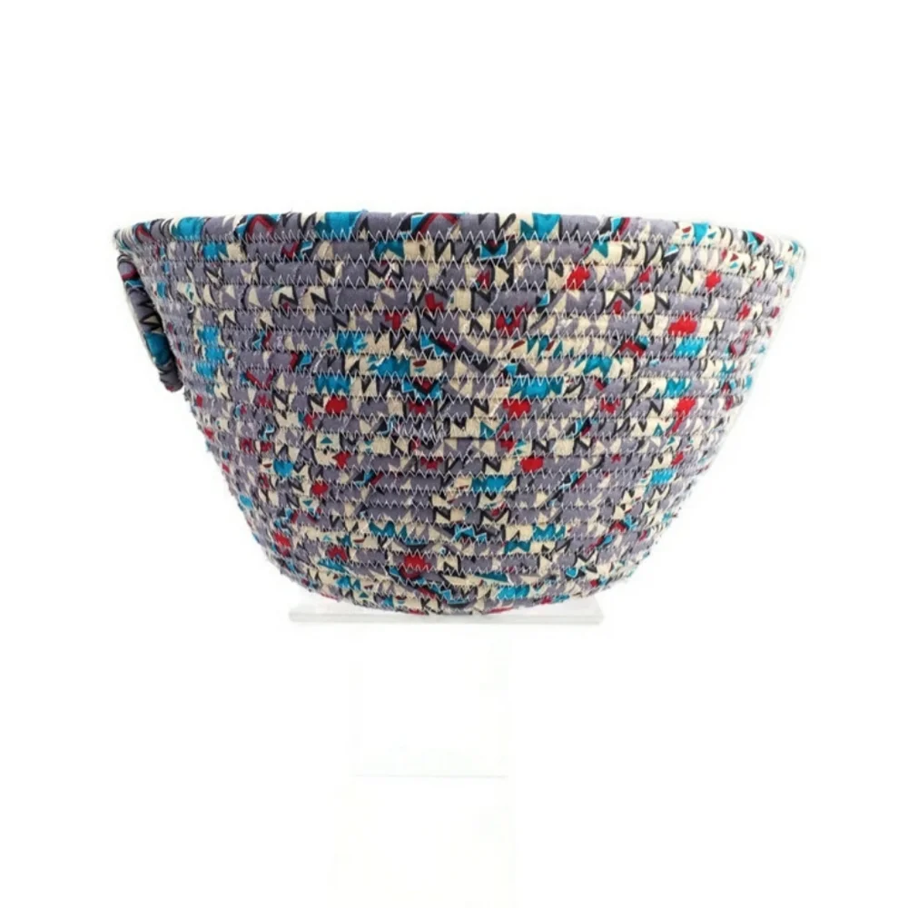 Handcrafted Southwest Fabric Wrapped Rope Bowl Multicolor Arrowhead Boho Decor